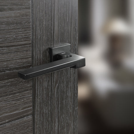 Quality image of Forme Ginevra Lever Door Handle on Minimal Square Rose - Matt Black | Sku. fms430mb | available from Trade Door Handles.
