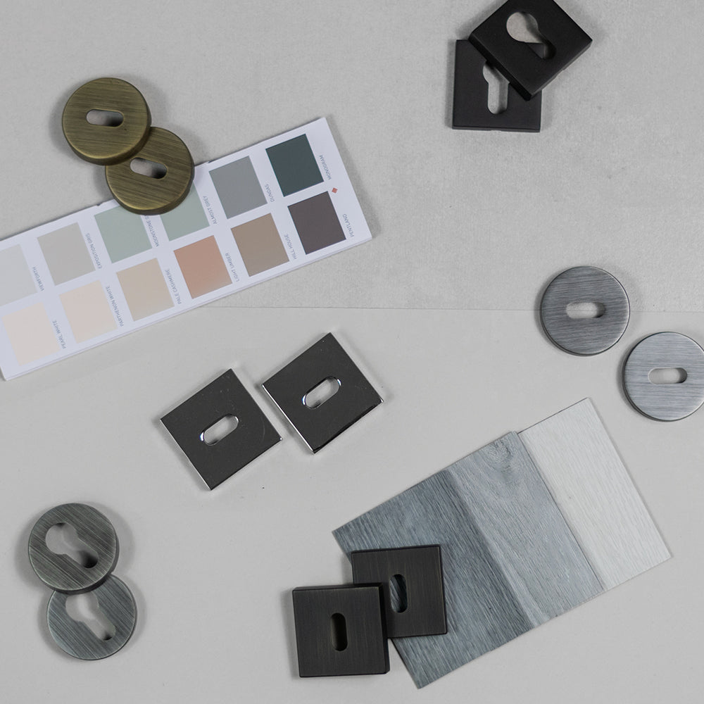Quality image of Forme Key Escutcheons on Minimal Square Rose - Matt Black | Sku. fmskmb | available from Trade Door Handles.