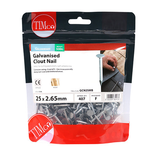 This is an image of Timco - Clout Nails - Galvanised 25 x 2.65mm (0.5 Kg TIMbag) GCN25MB