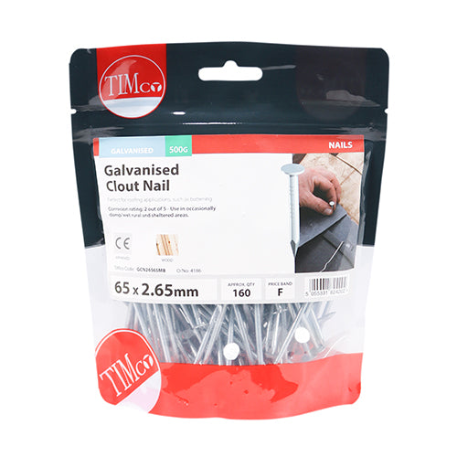 This is an image of Timco - Clout Nails - Galvanised 65 x 2.65mm (0.5 Kg TIMbag) GCN26565MB