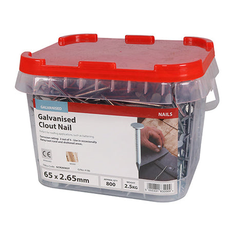 This is an image of Timco - Clout Nails - Galvanised 65 x 2.65mm (2.5 Kg TIMtub) GCN26565T