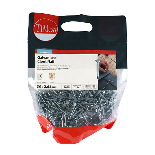 This is an image of Timco - Clout Nail - Galvanised 30 x 2.65mm (2.5 Kg TIMbag) GCN30LB