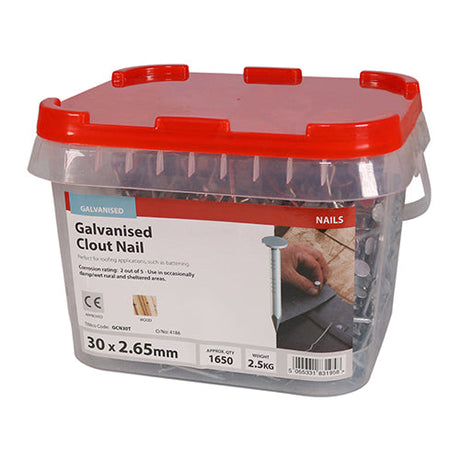 This is an image of Timco - Clout Nails - Galvanised 30 x 2.65mm (2.5 Kg TIMtub) GCN30T
