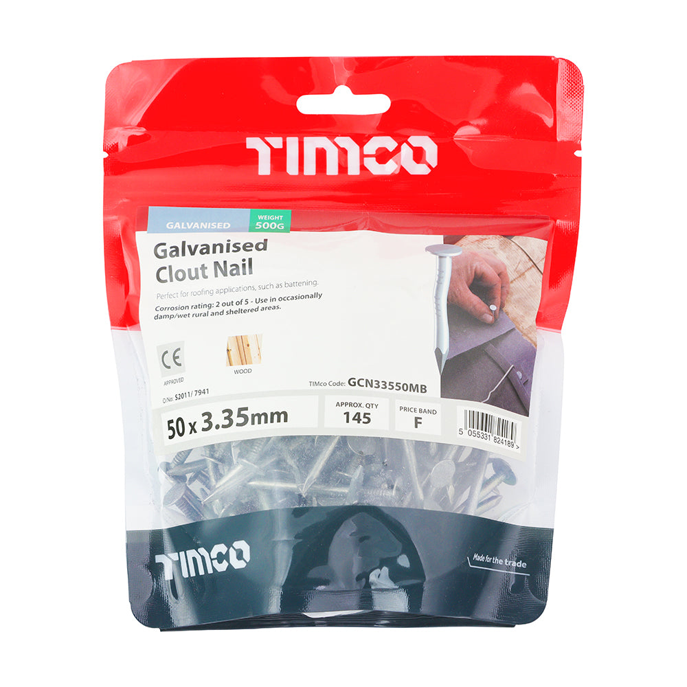 This is an image of Timco - Clout Nails - Galvanised 50 x 3.35mm (0.5 Kg TIMbag) GCN33550MB