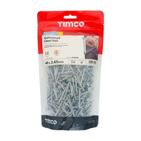 This is an image of Timco - Clout Nails - Galvanised 40 x 2.65mm (1 Kg TIMbag) GCN40B