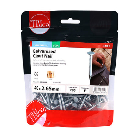 This is an image of Timco - Clout Nails - Galvanised 40 x 2.65mm (0.5 Kg TIMbag) GCN40MB