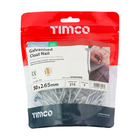 This is an image of Timco - Clout Nails - Galvanised 50 x 2.65mm (0.5 Kg TIMbag) GCN50MB