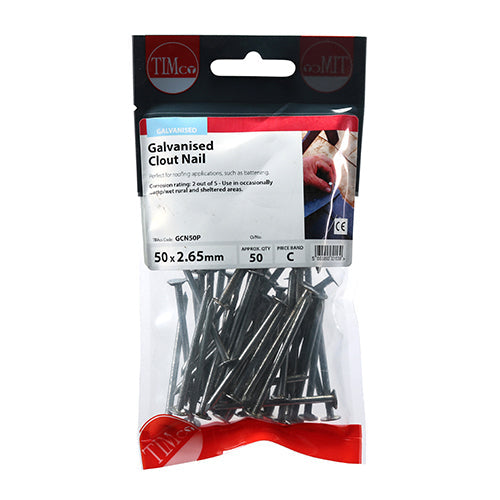This is an image of Timco - Clout Nails - Galvanised 50 x 2.65mm (50 PCS TIMpac) GCN50P