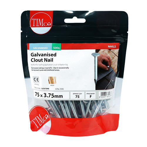 This is an image of Timco - Clout Nails - Galvanised 75 x 3.75mm (0.5 Kg TIMbag) GCN75MB