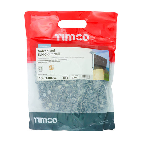 This is an image of Timco - Extra Large Head Clout Nails - Galvanised 13 x 3.00mm (2.5 Kg TIMbag) GEC13LB