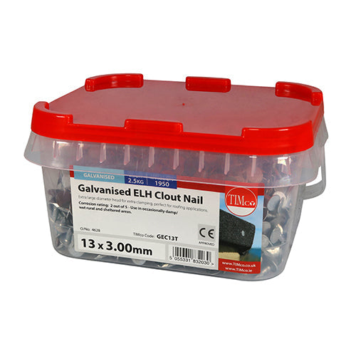 This is an image of Timco - Extra Large Head Clout Nails - Galvanised 13 x 3.00mm (2.5 Kg TIMtub) GEC13T