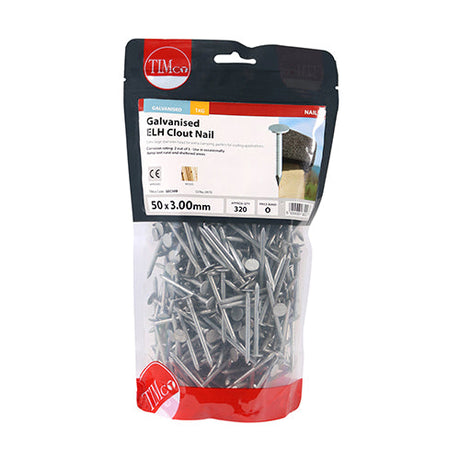 This is an image of Timco - Extra Large Head Clout Nails - Galvanised 50 x 3.00mm (1 Kg TIMbag) GEC50B