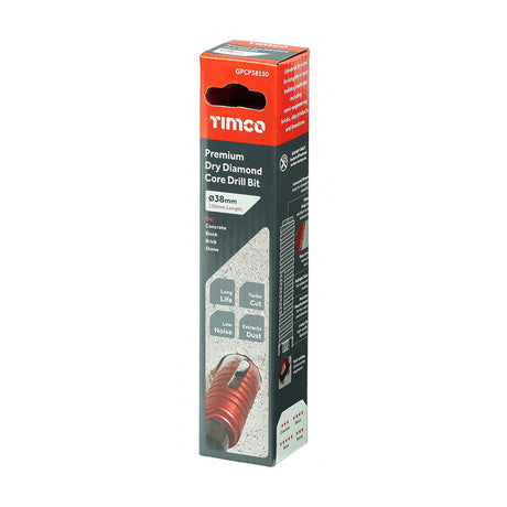This is an image of Timco - Premium Dry Diamond Core Drill Bit 38 x 150mm (1 Each Box) GPCP38150