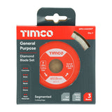 This is an image of Timco - General Purpose Diamond Blade - Segmented 115 x 22.2 (3 Pieces Box) GPE115222SET