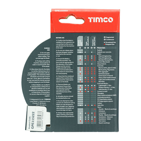 This is an image of Timco - General Purpose Diamond Blade - Segmented 115 x 22.2 (1 Each Box) GPE115222