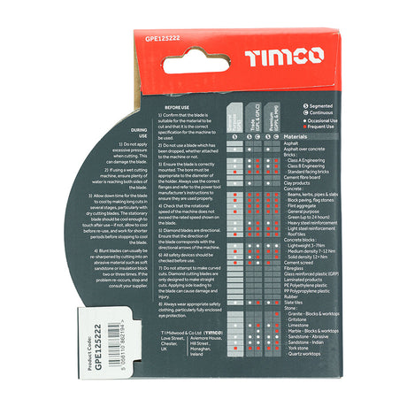 This is an image of Timco - Premium Diamond Blade Segmented 125 x 22.2 (1 Each Box) GPE125222