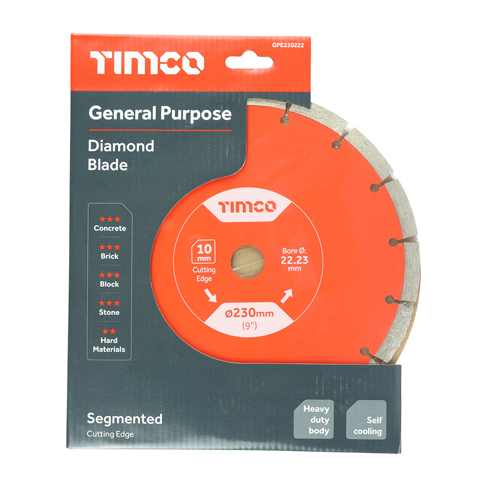 This is an image of Timco - General Purpose Diamond Blade - Segmented 230 x 22.2 (1 Each Box) GPE230222