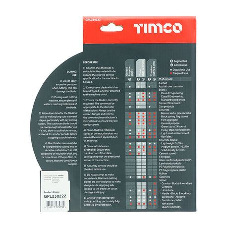 This is an image of Timco - Trade Diamond Blade - Segmented 230 x 22.2 (1 Each Box) GPL230222