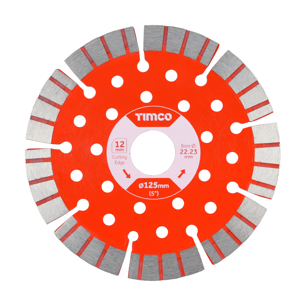 This is an image of Timco - Premium Diamond Blade - Turbo Segmented 125 x 22.2 (1 Each Box) GPPL125222