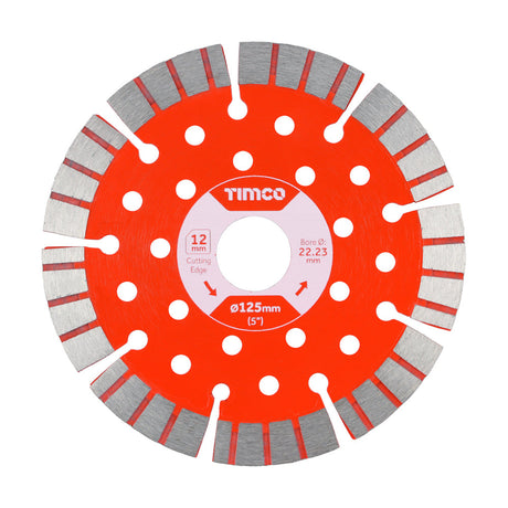 This is an image of Timco - Premium Diamond Blade - Turbo Segmented 125 x 22.2 (1 Each Box) GPPL125222
