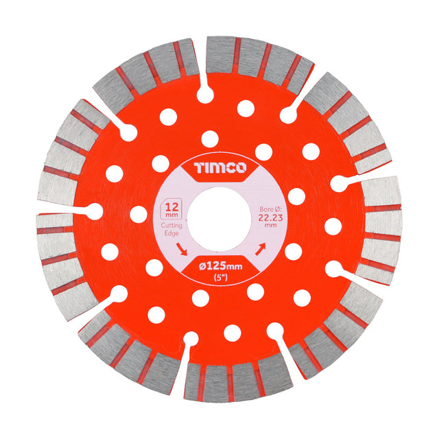 This is an image of Timco - Premium Diamond Blade - Turbo Segmented 125 x 22.2 (1 Each Box) GPPL125222
