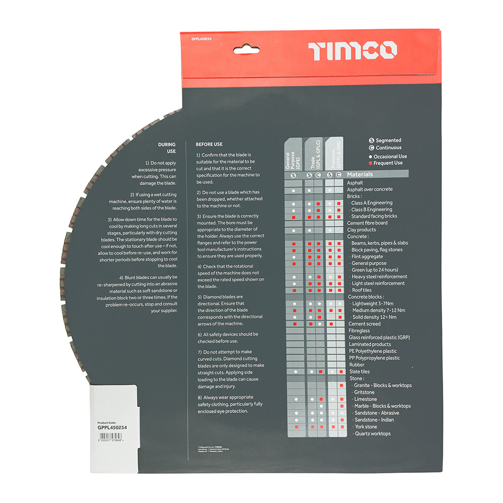 This is an image of Timco - Premium Diamond Blade - Turbo Segmented 450 x 25.4 (1 Each Box) GPPL450254