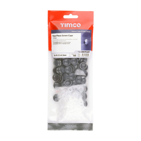 This is an image of Timco - Two Piece Screw Caps - Grey To Fit 3.5 to 4.2 Screw - (100 PCS TIMpac) GREYPLAST