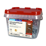 This is an image of Timco - Round Wire Nails - Galvanised 40 x 2.65mm (2.5 Kg TIMtub) GRW40T