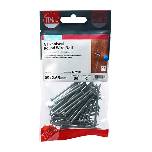 This is an image of Timco - Round Wire Nails - Galvanised 50 x 2.65mm (50 PCS TIMpac) GRW50P