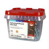 This is an image of Timco - Round Wire Nails - Galvanised 65 x 3.35mm (2.5 Kg TIMtub) GRW65T