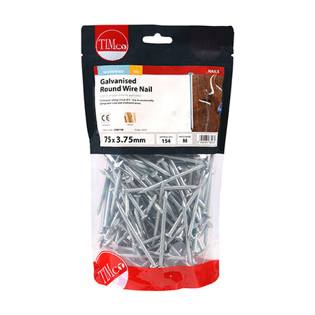 This is an image of Timco - Round Wire Nails - Galvanised 75 x 3.75mm (1 Kg TIMbag) GRW75B