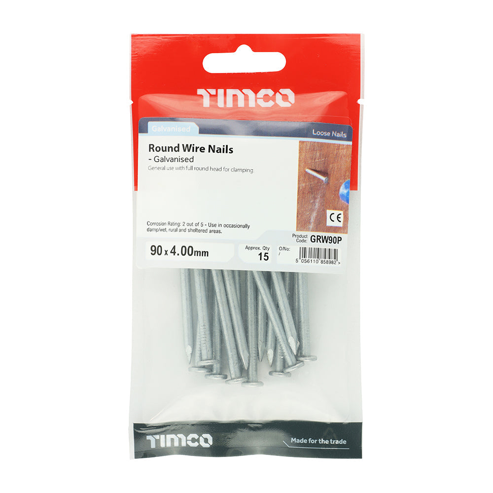 This is an image of Timco - Round Wire Nail - Galvanised 90 x 4.00mm (15 PCS TIMpac) GRW90P