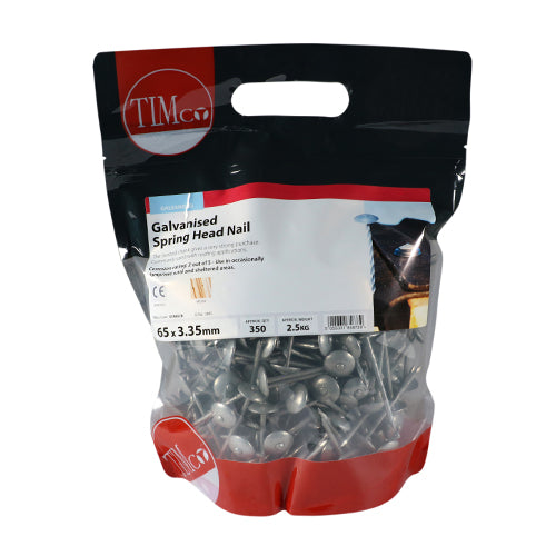 This is an image of Timco - Spring Head Nails - Galvanised 65 x 3.35mm (2.5 Kg TIMbag) GSN65LB