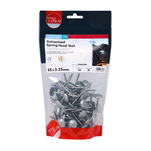 This is an image of Timco - Spring Head Nails - Galvanised 65 x 3.35mm (0.5 Kg TIMbag) GSN65MB