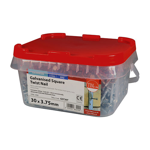 This is an image of Timco - Square Twist Nails - Galvanised 30 x 3.75mm (2.5 Kg TIMtub) GST30T