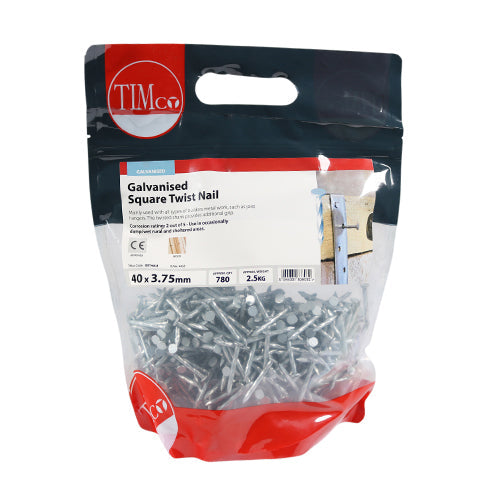 This is an image of Timco - Square Twist Nails - Galvanised 40 x 3.75mm (2.5 Kg TIMbag) GST40LB