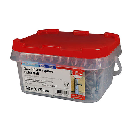 This is an image of Timco - Square Twist Nails - Galvanised 40 x 3.75mm (2.5 Kg TIMtub) GST40T