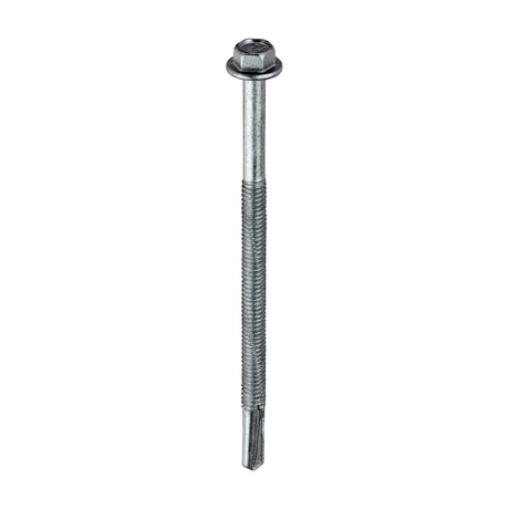 This is an image of Timco - Metal Construction Heavy Section Screws - Hex - Self-Drilling - Exterior - Silver Organic 5.5 x 100mm - (100 PCS Box) H100B