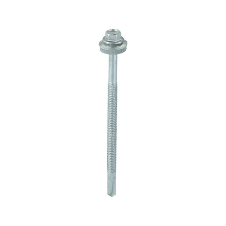 This is an image of Timco - Metal Construction Heavy Section Screws - Hex - EPDM Washer - Self-Drilling - Exterior - Silver Organic 5.5 x 100mm - (100 PCS Box) H100W16B