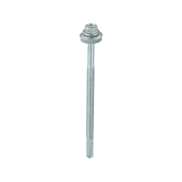 This is an image of Timco - Metal Construction Heavy Section Screws - Hex - EPDM Washer - Self-Drilling - Exterior - Silver Organic 5.5 x 100mm - (100 PCS Box) H100W16B