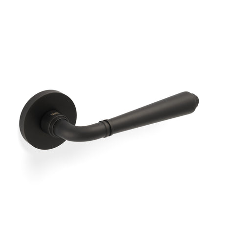 High quality image of Valli Teseo Lever on Round Rosette - Matt Black PVD| Sku. H1037MBPVD |Trade Door Handles.