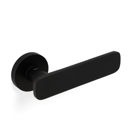 High quality image of Valli Giasone Lever on Round Rosette - Matt Black PVD| Sku. H1050MBPVD |Trade Door Handles.