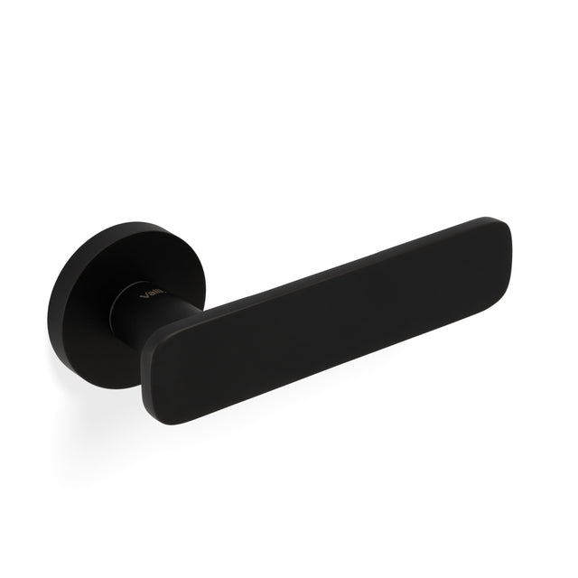 High quality image of Valli Giasone Lever on Round Rosette - Matt Black PVD| Sku. H1050MBPVD |Trade Door Handles.