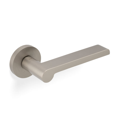High quality image of Valli W.W Lever on Round Rosette - Satin Nickel PVD| Sku. H1054SNPVD |Trade Door Handles.