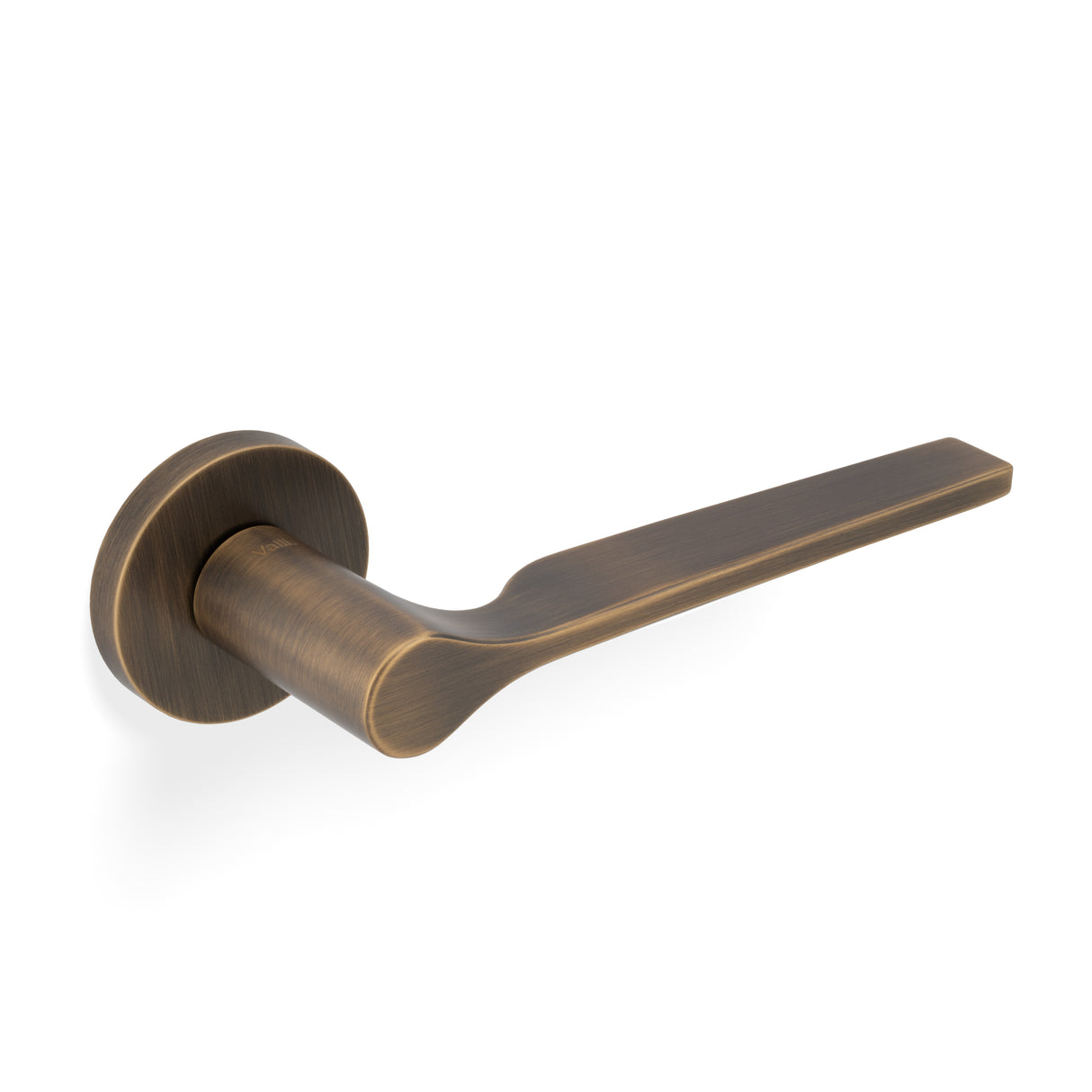 High quality image of Valli Carmen Lever on Round Rosette - Antique Brass| Sku. H1062AB |Trade Door Handles.