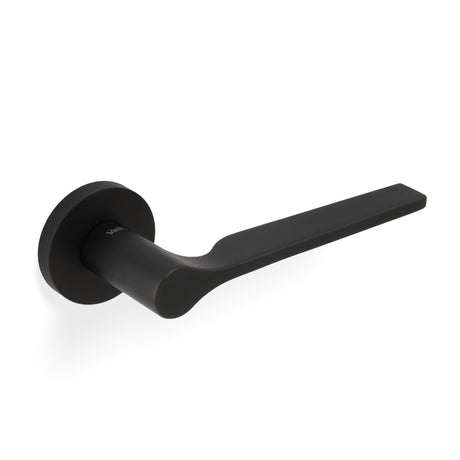 High quality image of Valli Carmen Lever on Round Rosette - Matt Black PVD| Sku. H1062MBPVD |Trade Door Handles.