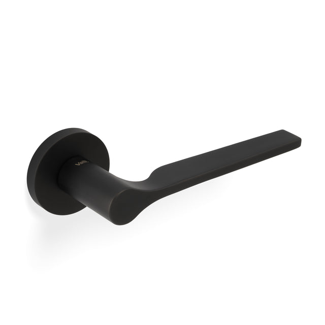 High quality image of Valli Carmen Lever on Round Rosette - Matt Black PVD| Sku. H1062MBPVD |Trade Door Handles.