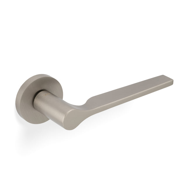 High quality image of Valli Carmen Lever on Round Rosette - Satin Nickel PVD| Sku. H1062SNPVD |Trade Door Handles.