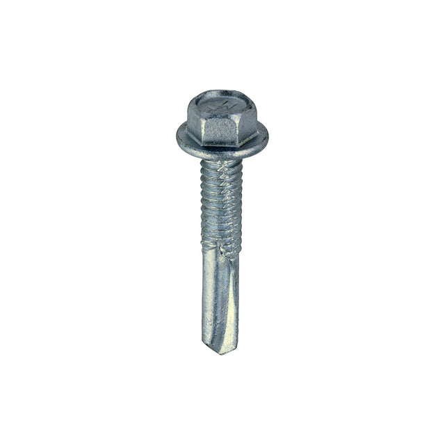 This is an image of Timco - Metal Construction Heavy Section Screws - Hex - Self-Drilling - Exterior - Silver Organic 5.5 x 32mm - (100 PCS Box) H32B