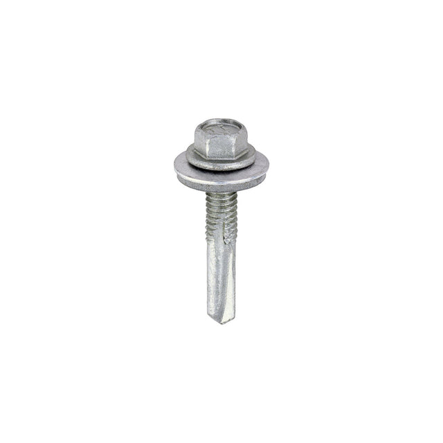 This is an image of Timco - Metal Construction Heavy Section Screws - Hex - EPDM Washer - Self-Drilling - Exterior - Silver Organic 5.5 x 32mm - (100 PCS Box) H32W16B